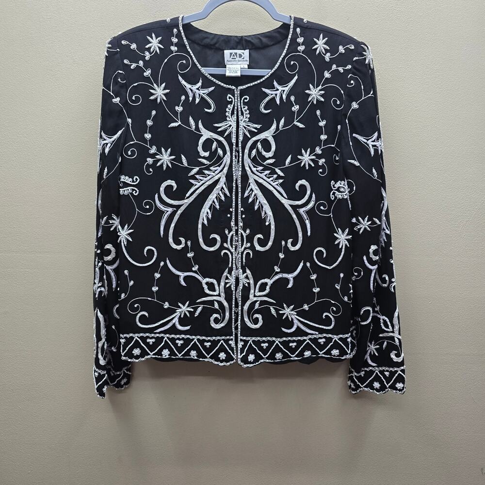 Vintage Andretta Donatello Silk Top & Jacket Set Size Large Embellished Black